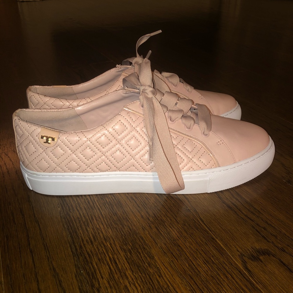 Tory Burch light pink lace up sneakers